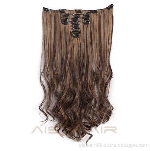 Aisi Hair High Temperature Fiber 8 Pcs Full Head Curly Synthetic 18 Clips In Hair Extensions Popular Mixed Colors Hairpieces